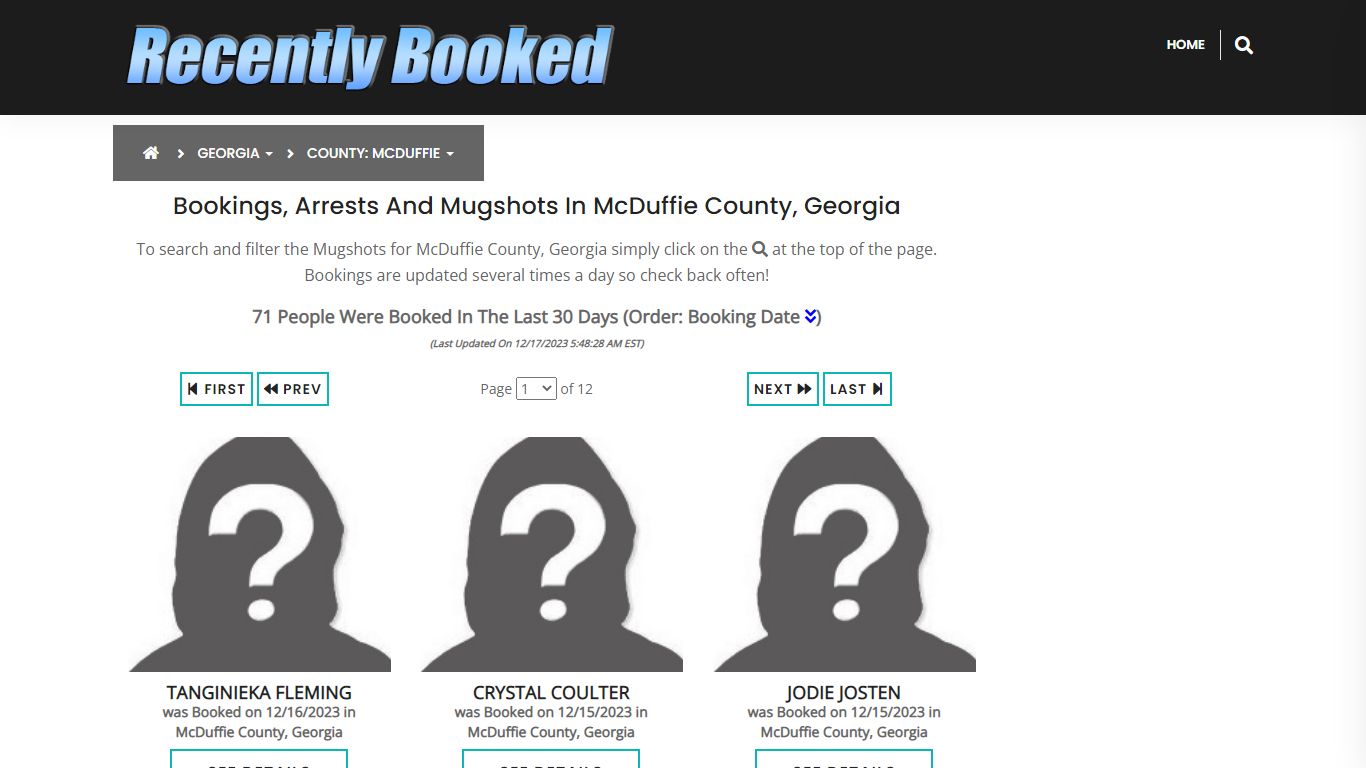 Bookings, Arrests and Mugshots in McDuffie County, Georgia